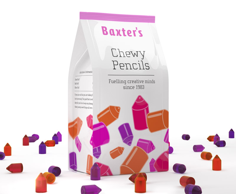 3D renderend image of Chewy Pencils packaging