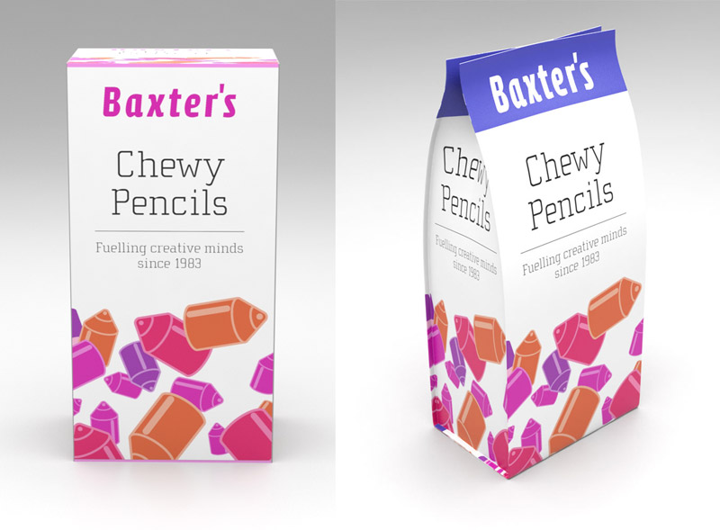 3D renderend images of Chewy Pencils packaging development stages