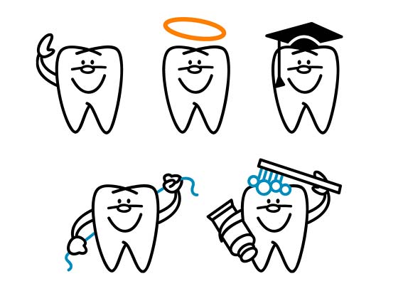 Line drawings of a tooth character