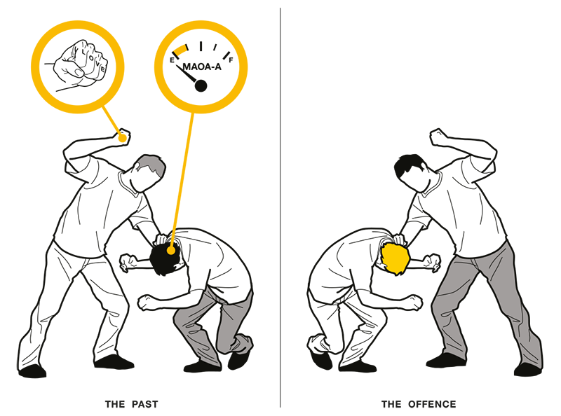 Information-graphic illustration of two people fighting